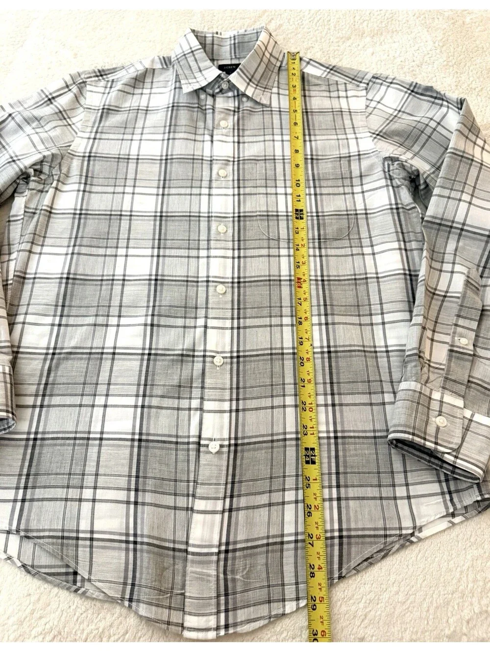 J Crew Mens S Plaid Button Down Shirt Gray White Cotton Long Sleeve Pocket